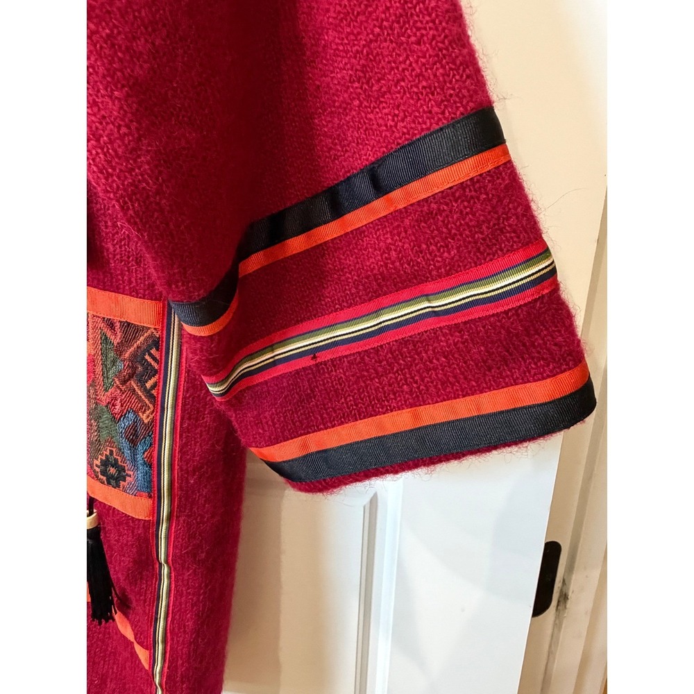 Vintage 90s TLC‎ by Lambert Red Mohair Tapestry Cardigan Medium Boho Art To Wear - Picture 5 of 13